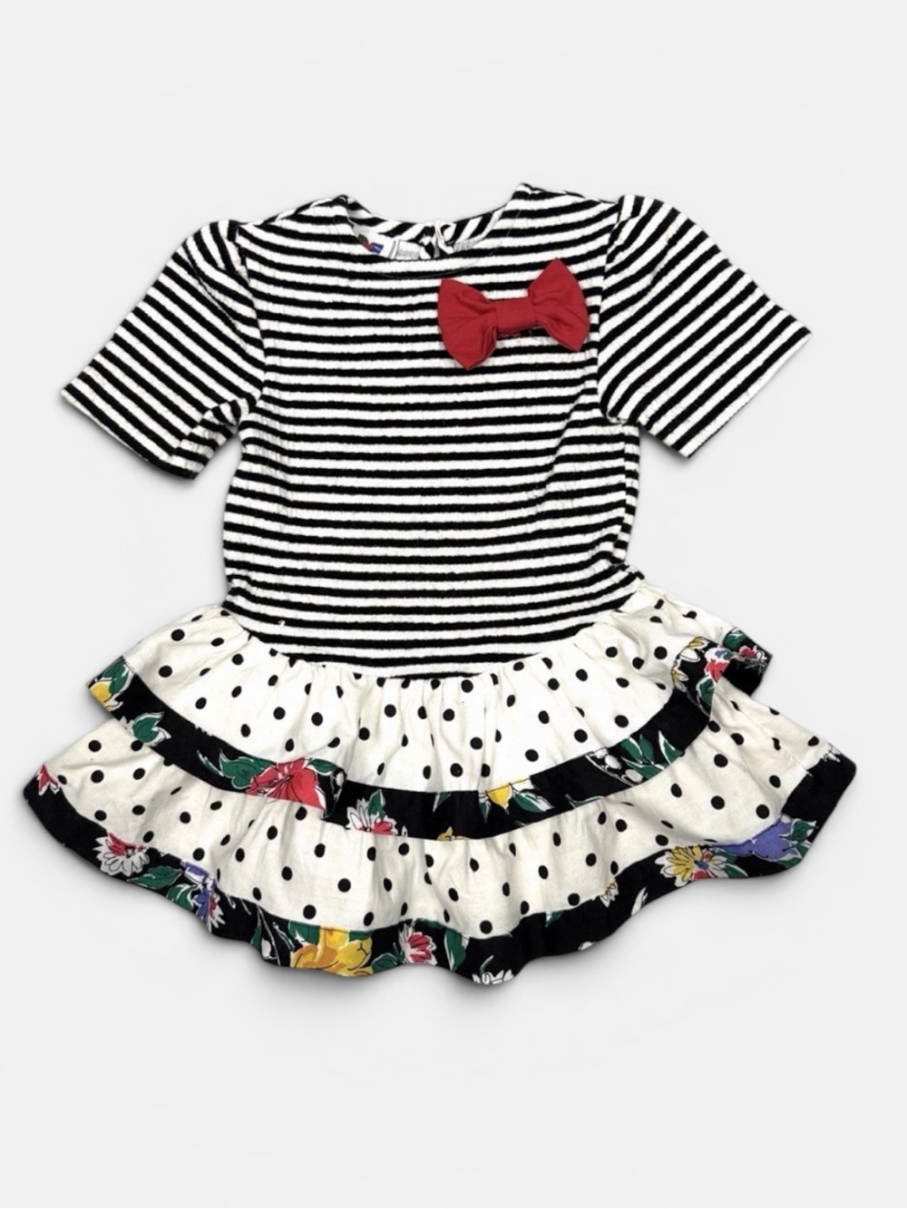 Vintage 80th Girls Dress USA Striped Polka Dot Ruffle Diane Von Furstenberg 4T